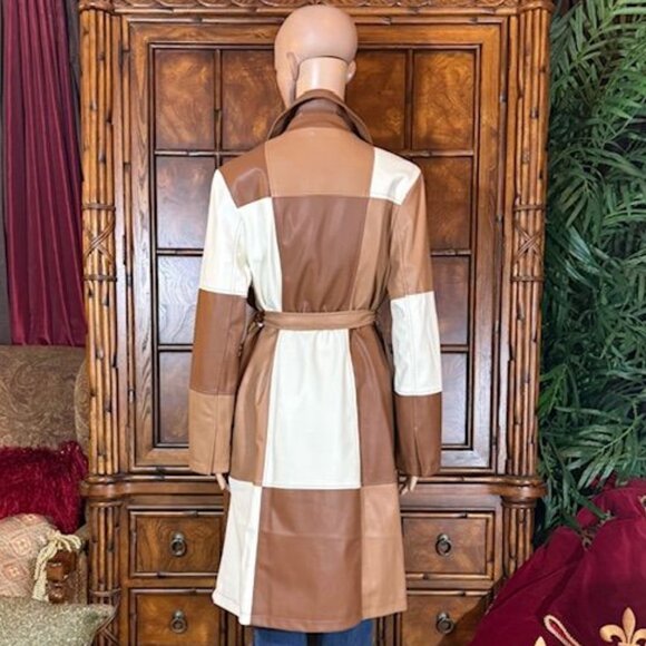 Forever 21 Faux Leather Neutral Patchwork Belted Slit Cuff Coat - Picture 5 of 16